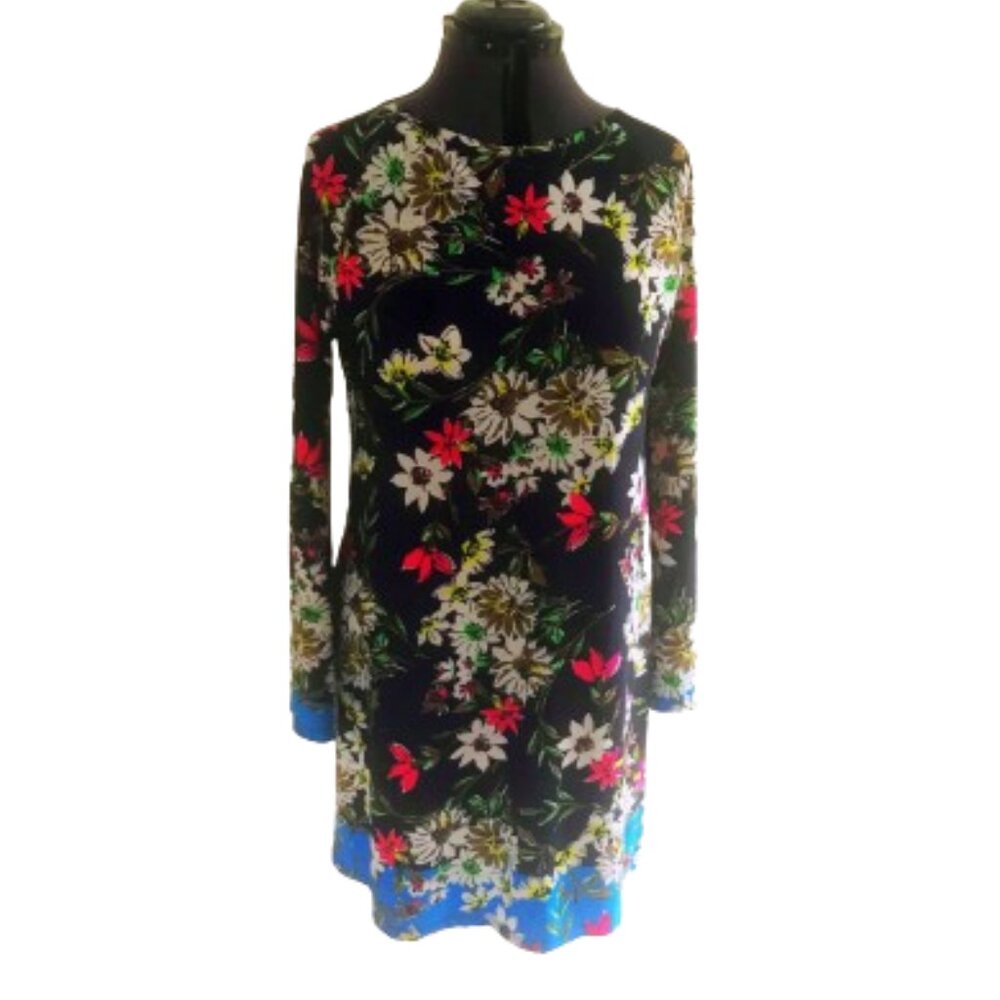 COVINGTON Multi Color Floral Stretch Dress, Bell Sleeve, SIZE-L